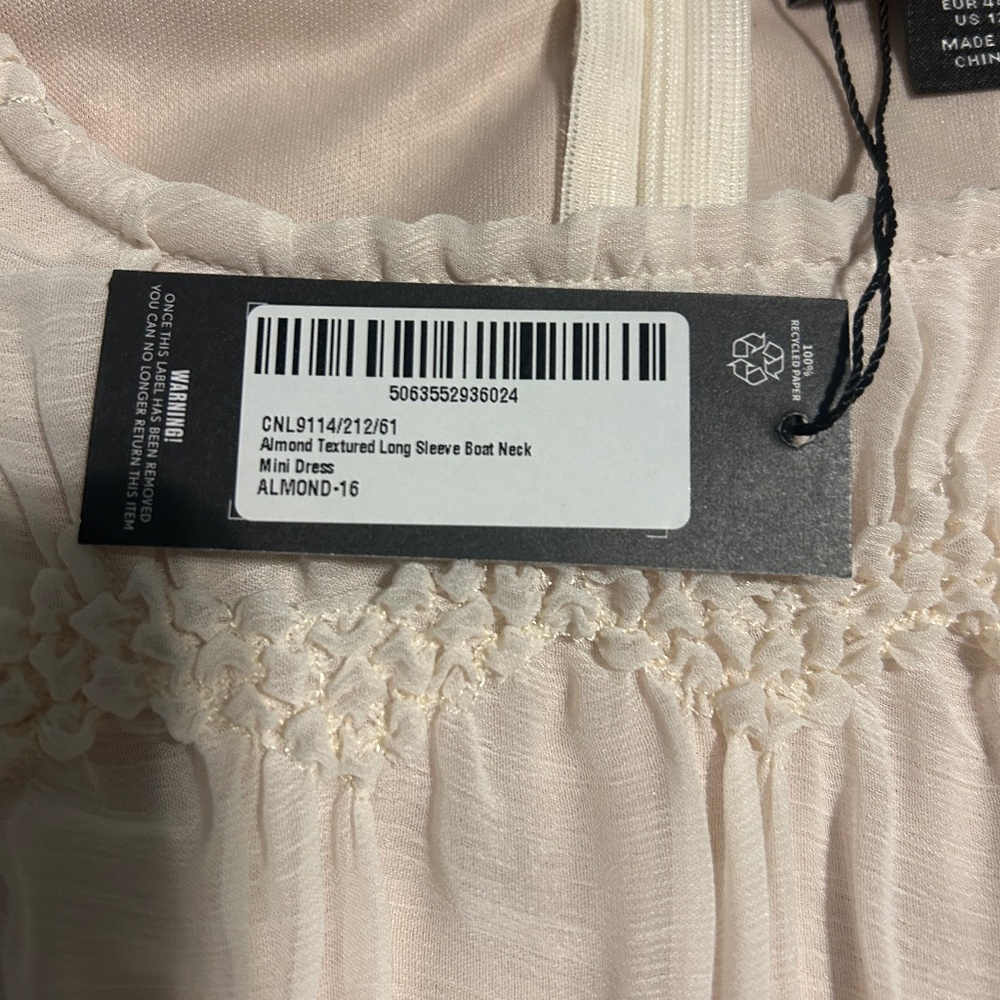 NWT PrettyLittleThing Almond Textured Boat Neck Mini Dress Womens 12 - Picture 4 of 4